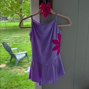 Purple Figure Skating Dress with Pink Flower Accent